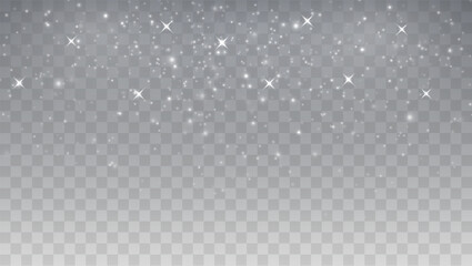 Shimmering White Light Particles and Star Dust Overlay. Glitter Effect 