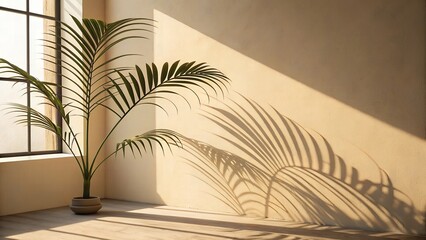 Soft Palm Leaf Shadow on Warm Cream Wall