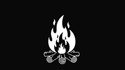 Stylized White Campfire Illustration on Black Background.