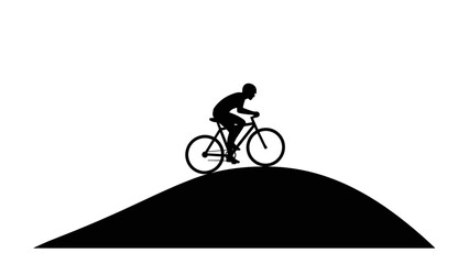 Silhouette of a cyclist riding a bicycle on a hill.