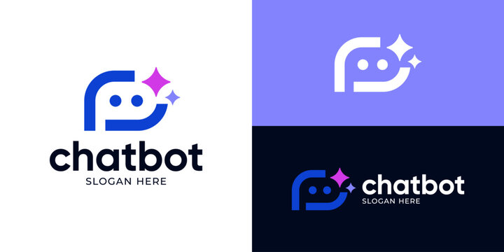 Modern simple chatbot logo template. Virtual smart assistant Bot vector logo design illustration.