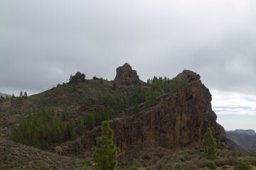 Gran Canaria, landscape of the central part of the island, Las Cumbres, ie The Summits, hiking route to a rock arch called Ventana del Bentayga, the Window of Bentayga