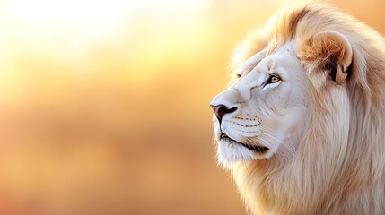 Majestic white lion portrait captured in golden hour light showcasing its powerful gaze