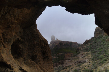 Gran Canaria, landscape of the central part of the island, Las Cumbres, ie The Summits, hiking route to a rock arch called Ventana del Bentayga, the Window of Bentayga