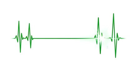 A green heart rate monitor line shows a normal heartbeat with a bright glow on a white background