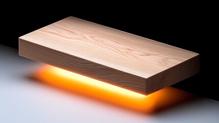Modern wood plank illuminated by a vibrant orange glow in a contemporary minimalist setting