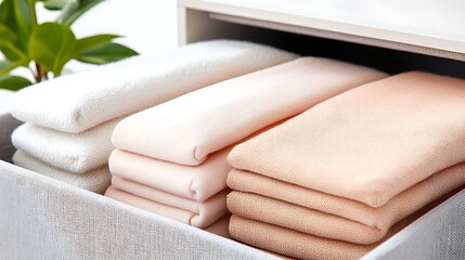 Neatly organized soft towels in pastel colors for a clean home environment