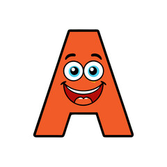 Letter A emoji with big eyes and happy smile