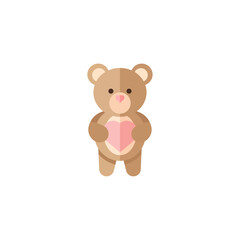 Cute Teddy Bear Holding Heart Icon Flat Pastel Vector Illustration