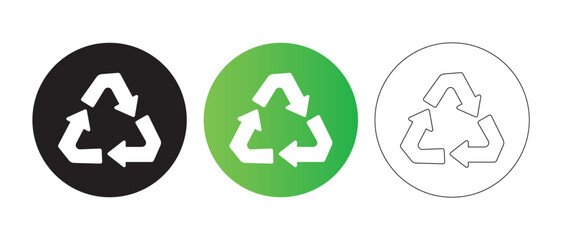 Minimalist recycle icons in black, green, and outline styles