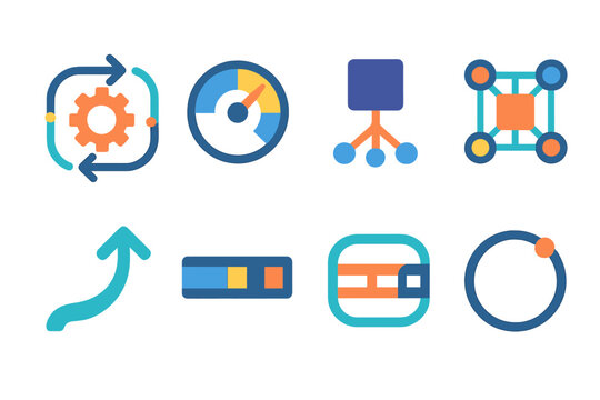 Adaptive Learning Circuits. Adaptive Learning Circuits flat set: adaptive feedback loop, learning-rate dial, pattern-recognition node, dynamic routing tile, iterative update arrow,
