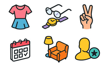 Isometric Lifestyle Icons. Lifestyle Expression Set isometric flat set: fashion outline, personal accessory, cultural gesture, routine planner, comfort space icon, individuality