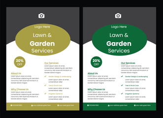 Lawn mower landscaping garden service flyer brochure cover template. Tree and gardening service poster leaflet design. lawn care flyer design template. landscaping and gardening lawn care service flye