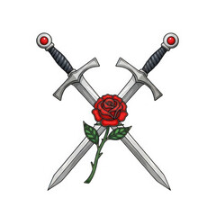 Crossed swords and red rose illustration graphic design love and conflict symbolism tattoo art