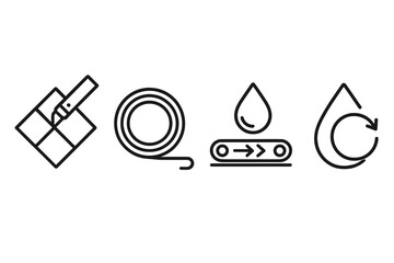 Efficient Material Icons. Efficient Material Practices linear set: precise-cut tile, low-loss coil, streamlined-process droplet.