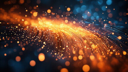 Obraz premium Abstract Background of Glowing Particles and Light Trails in Blue