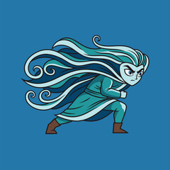 Stylized Anime Character with Flowing Blue Hair.