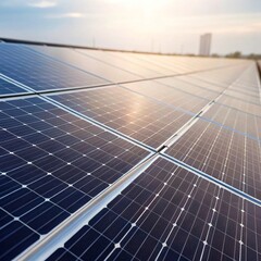 Solar cells reflecting daylight in clean industrial setting close-up view of sustainable technology