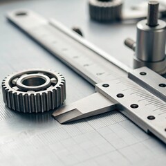 Precision measurement tools and mechanical components industrial setting macro photography neutral tones
