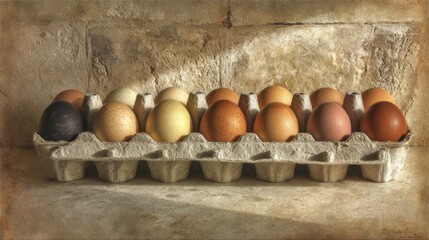 A carton of brown organic eggs in preparation