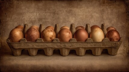 A carton of ten brown eggs ready for breakfast