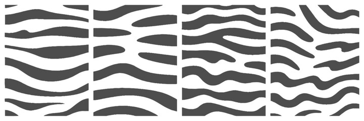 set of zebra fur texture seamless pattern in black and white. Dynamic black and white wavy line art, Swirl Seamless Vector Pattern. Black and white retro  abstract background