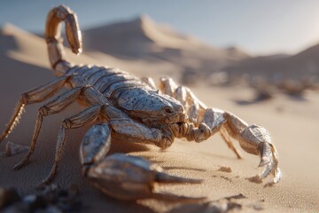 A Photorealistic Scorpion on a Sand Dune in Bright Sunlight