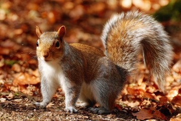 A Squirrel in the Forest Gathering Acorns Outdoors