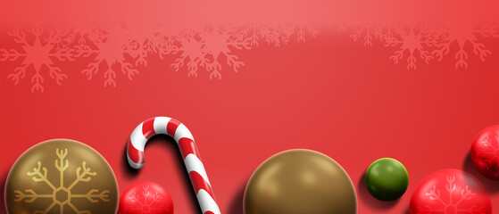 Festive Merry Christmas Candy Cane Background and Snowflakes Wallpaper, 3d illustration rendering