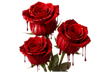 Dark Romantic Red Roses with Dripping Effect Isolated on a Transparent Background