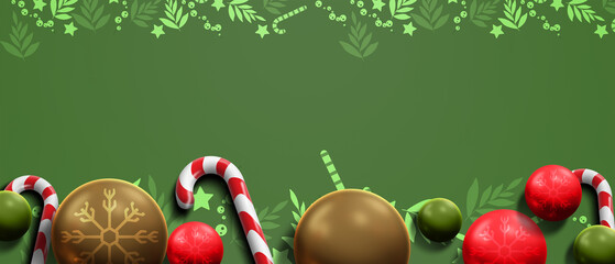 Festive Merry Christmas Candy Cane Background and Snowflakes Wallpaper, 3d illustration rendering