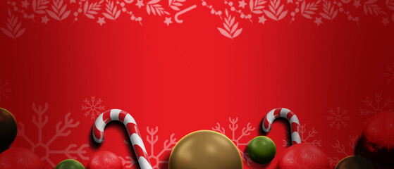 Festive Merry Christmas Candy Cane Background and Snowflakes Wallpaper, 3d illustration rendering