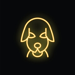 Golden neon icon of a dog head on a black background, perfect for animal lovers and pet businesses
