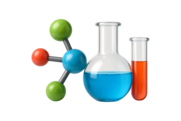 Chemical Research Concept With Molecule And Test Tubes Isolated on a Transparent Background