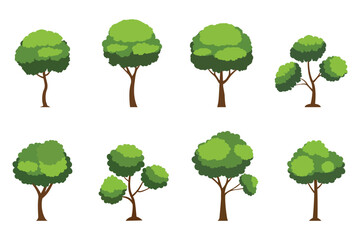 Collection of Flat Green Trees for Nature Scenes. Collection of vibrant cartoon trees illustration: diverse shapes and sizes for nature designs