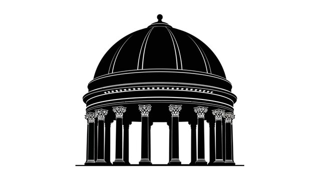 Classic Roman Pantheon Rotunda Style Building Silhouette Vector Illustration