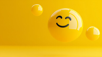 Levitating Smiley Face Ball on Yellow Background