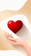 Vertical charity or donation background featuring hand giving heart, support and help concept. Suitable for social media post