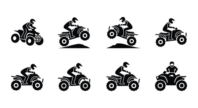 Black silhouette icons depicting atv riders in various dynamic poses