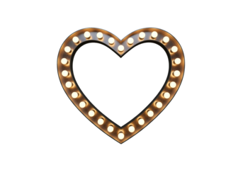 Marquee heart frame with bulb illumination provides romantic message border for love declaration text in valentine greeting or wedding with glowing theatrical lighting and sentimental symbol shape