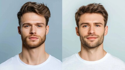 Fototapeta premium Male Model Portrait with Stylish Hair and Neutral Backgrounds