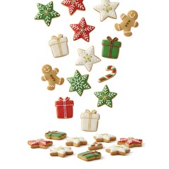 christmas cookies falling white background