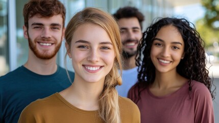 Fototapeta premium Group of Young Friends Smiling Together Outdoors in Urban Setting
