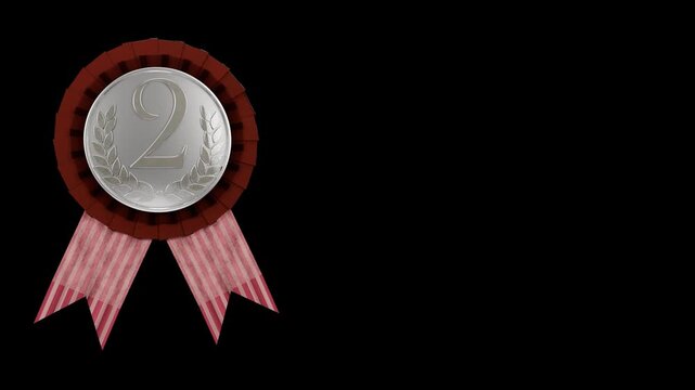 Second place silver medal award rosette achievement transparent background suitable for celebrating runner-up achievements, competitions, and success graphics.