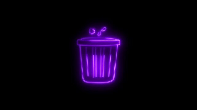 Neon glowing delete icon on black background 4k animation. office trash icon. delete animation icon