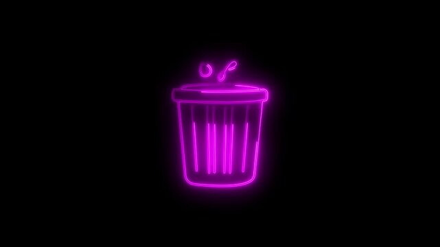 Neon glowing delete icon on black background 4k animation. office trash icon. delete animation icon