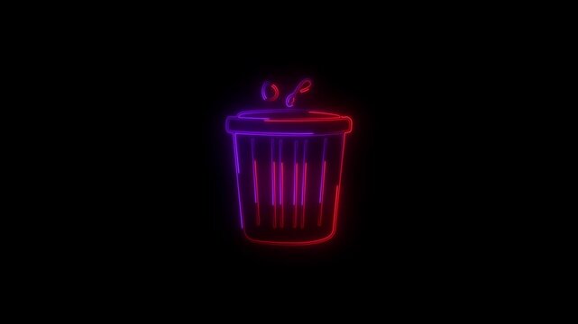 Neon glowing delete icon on black background 4k animation. office trash icon. delete animation icon