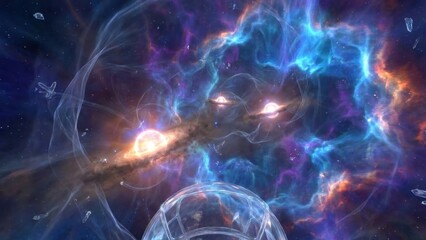 Vibrant Nebula Swirls With Distant Stars And Cosmic Structures In Deep Space