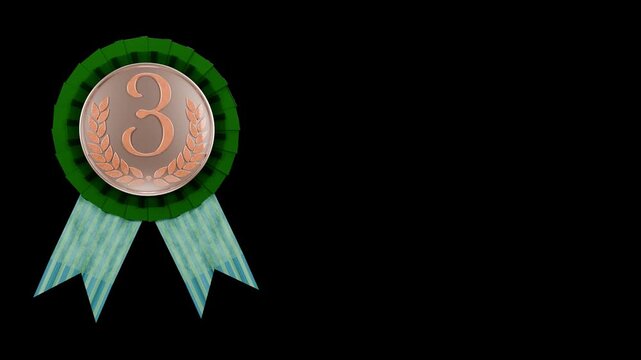 Third place bronze medal ribbon award victory achievement transparent background suitable for sports events, competitions, academic achievements, or recognition ceremonies.