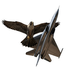 Dynamic falcon and fighter jet aviation art symbolizing speed and air superiority